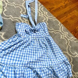 Blue and White Gingham Halter Dress